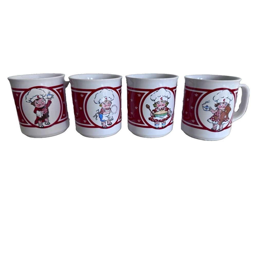 Vintage Campbell’s Soup Kids CSC Coffee /Soup Mugs Set of 4 Chef Red White